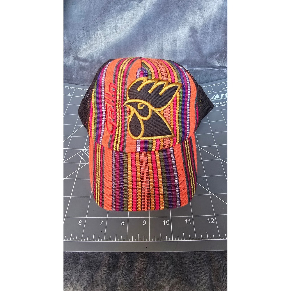 Gallo Cerveza Trucker Hat Guatemalan Textile Stripe Rooster Logo Mesh Snapback